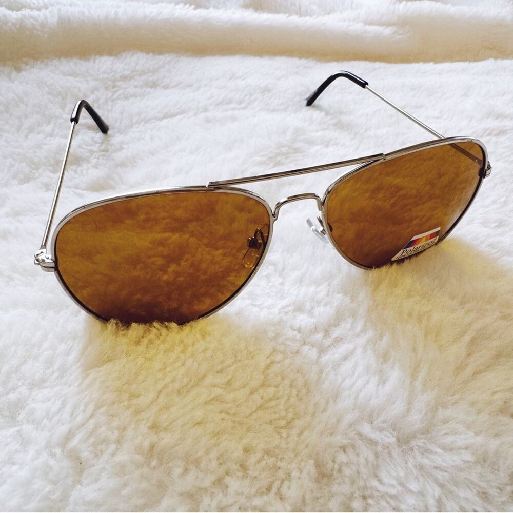 Elsie Gold with Silver Rims Polarized Aviator Sunglasses - Picture 8 of 11